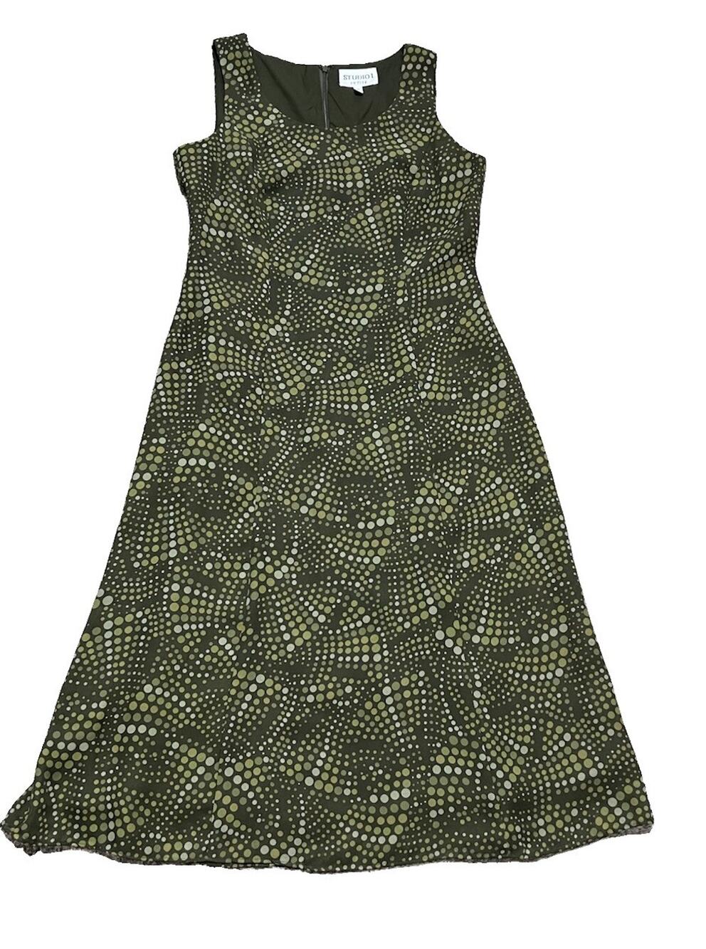 Studio I Dress Womens 6P Olive Green Polka Dot Sheath Career Casual A-Line
